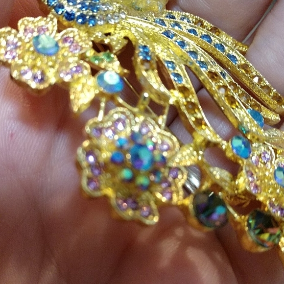 Peacock Brooch Pin and Pendant 1/4" Bale Large Colorful Rhinestones Bling - Picture 14 of 15